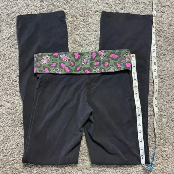 Y2K PINK Victoria's Secret Fold Over Low Rise Leopard Flare Legging Black S - Picture 3 of 5